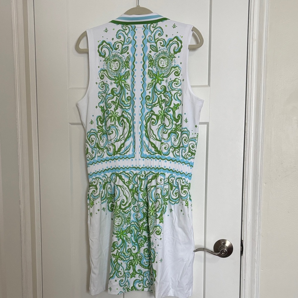 NWT. Lilly Pulitzer White Athletic Dress with Green and Blue Patterns - Picture 4 of 5